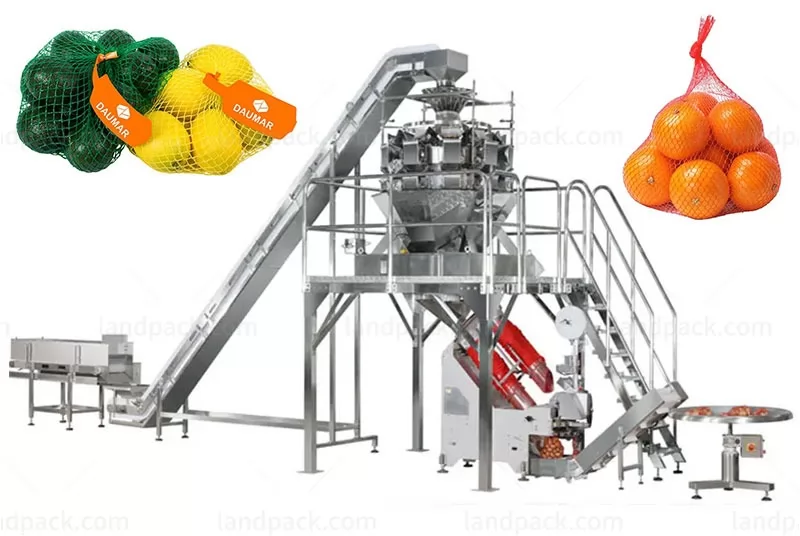 Full Automatic Potato Onion Orange Net Bag Packaging Machine Mesh Bag Packaging Line