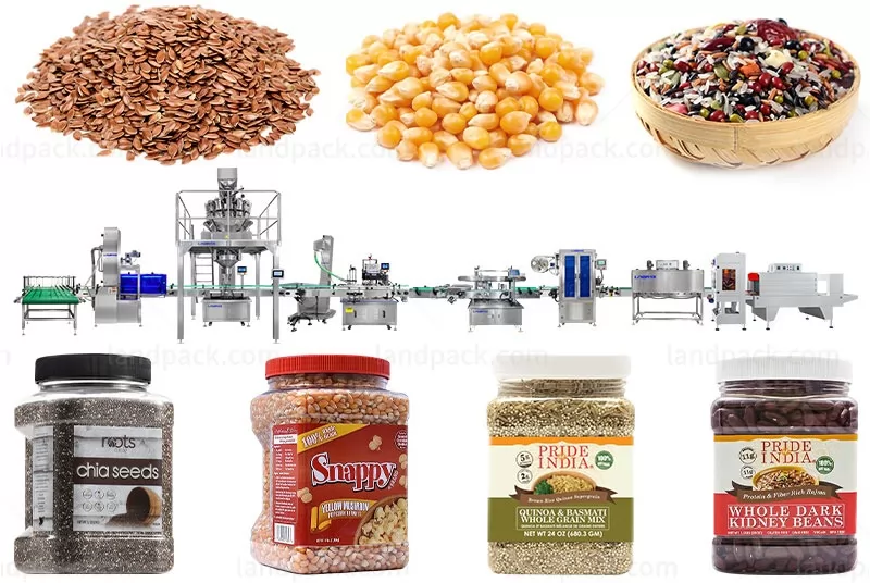 Automatic Bean Cereal Rice Grains Jar Bottle Filling Capping Labeling Production Line