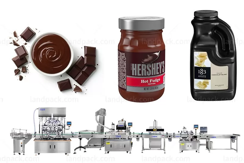 Fully Automatic Chocolate Sauce Thick Paste Bottle Jar Filling Capping Labeling Machine Line