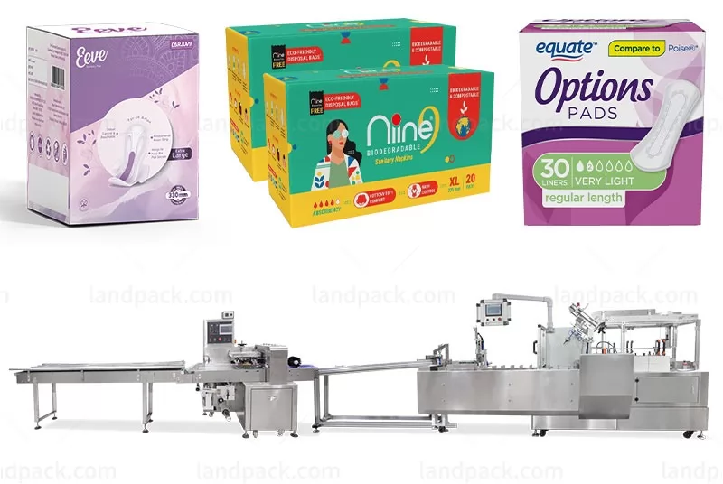 Automatic Sanitary Napkin Pad Flow Wrapping Packing Cartooning Machine