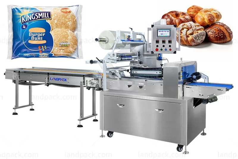 Automatic Horizontal Bread Bun Burger Flow Wrapping Packing Machine