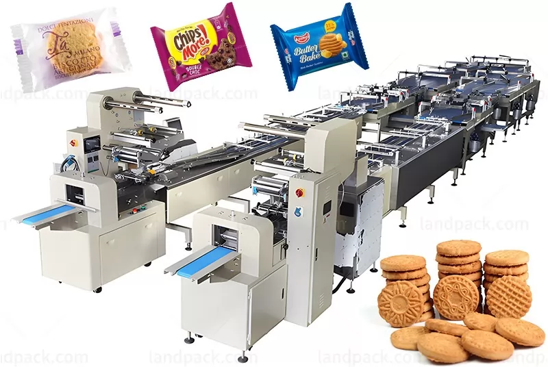 Automatic Biscuit Rusk Bun Cookies Horizontal Food Flow Packing Line