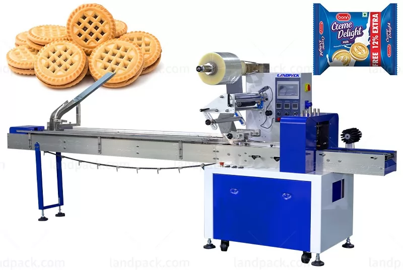 Automatic Biscuit Pillow Flow Wrap Packing Machine With Three Servos