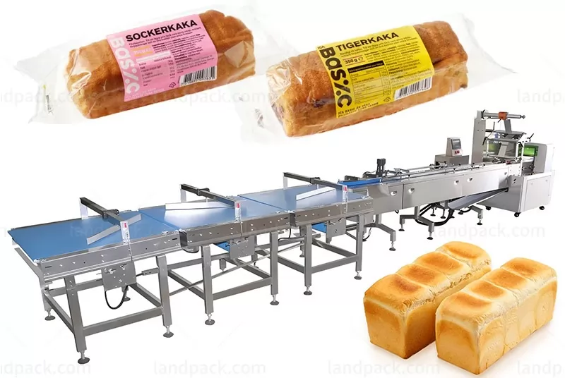 Automatic Bread Swiss Roll Rusk Biscuit Horizontal Food Flow Packing Line