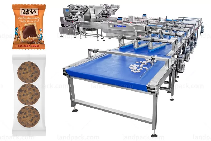 Automatic Biscuit Chocolate Cookies Horizontal Flow Feeding Packing Line