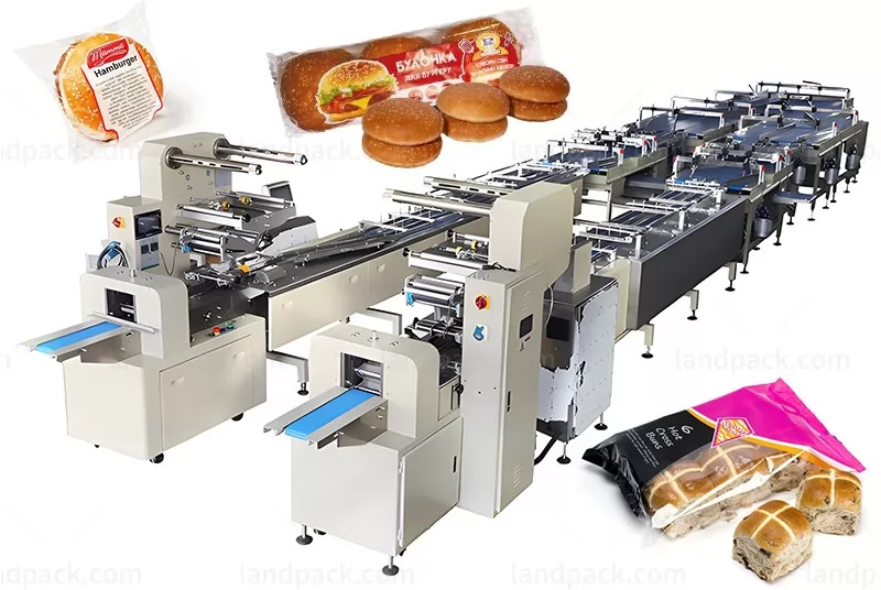 Automatic Sandwich Biscuit Rusk Hamburger Bun Horizontal Food Flow Packing Line