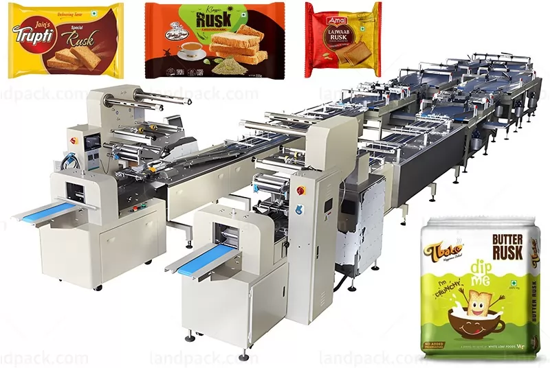 Automatic Rusk Biscuit Cookie Packing Machine - Two-Piece Up/Down Group Packaging Line