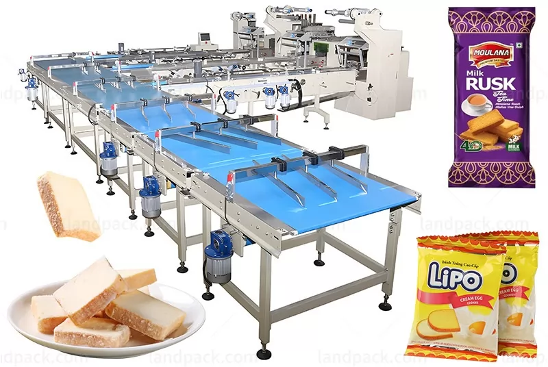 Automatic Rusk Bun Biscuit Packing Packaging Machine Feeding Packing Line