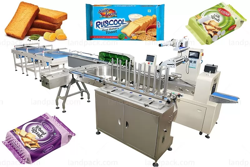 Automatic Waffle Rusk Feeding Packing Machine Line Horizontal Food Packaging Machine With Tray