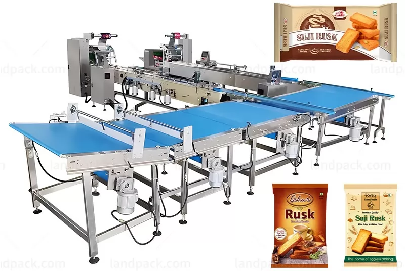 Full Servo High Speed Rusk Flow Packing Machine Bread Bun Feed Packaging Line