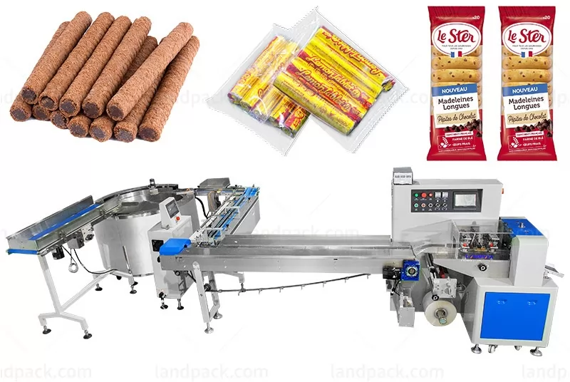 Automatic Rice Cracker Biscuits Cookies Flowpack Feeding Packaging Machine