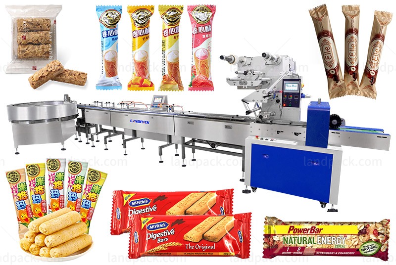 Automatic Biscuit Chocolate Bar Feeding Packing Machine Line With Turntable Device