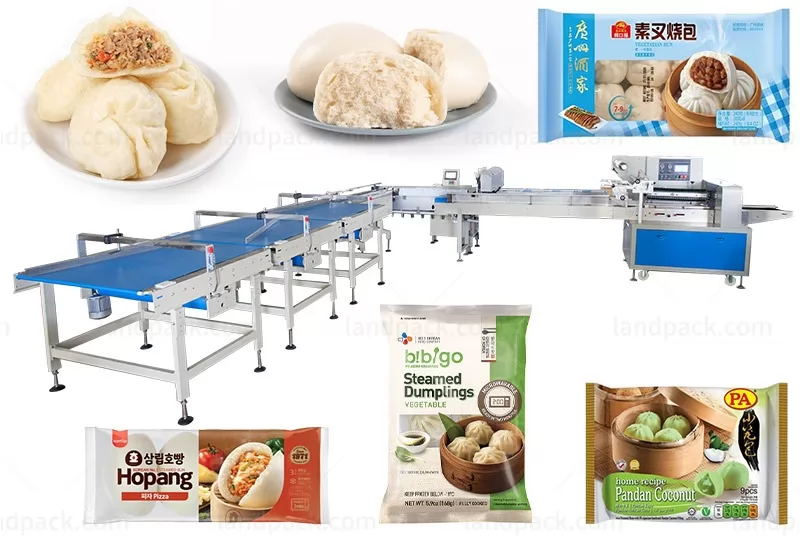 Toast Bun Bread Flow Packing Machine Horizontal Automatic Packaging Line with Feeding Conveyor