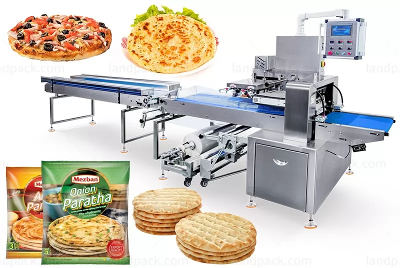 Horizontal Automatic Pizza Base Bread Flow Wrapping Packing Machine