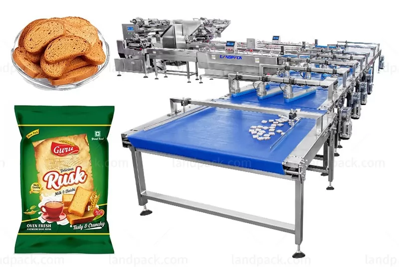 High Speed Rusk Chocolate Bar Wafer Packing Machine Automatic Flow Packing Line For Food Plant