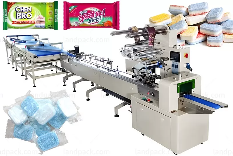 Automatic Soap Flow Packaging Machine Dishwashing Tablets Feeding Packing Line