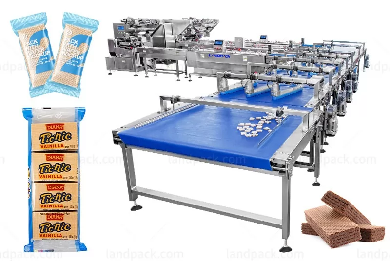 Automatic Chocolate Wafer Biscuit Horizontal 1+3 Flow Feeding Packing Line