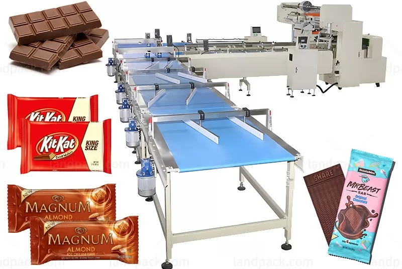 Fully Automatic Small Bag Candy Bar Sweet Chocolate Flow Pack Feeding Packaging Machines Line