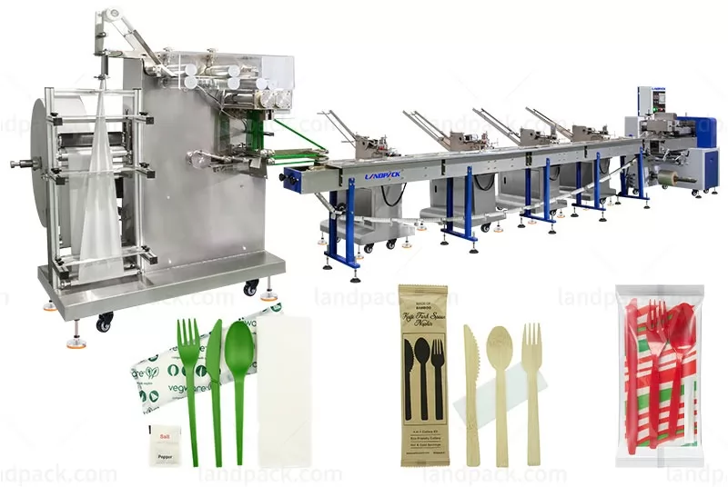 Automatic Cutlery Set Wrapping Machine for Napkin, Spoon, Fork, Knife, and Toothpick