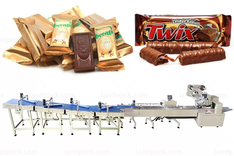 Energy Bar Biscuit Flow Packaging Machine Chocolate Bar Packing Line With Feeding Conveyor