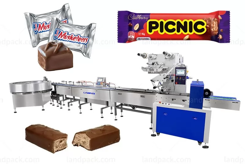 Automatic Chocolate Bar/Cube Wrapping Packing Machine Line With Turntable Feeder