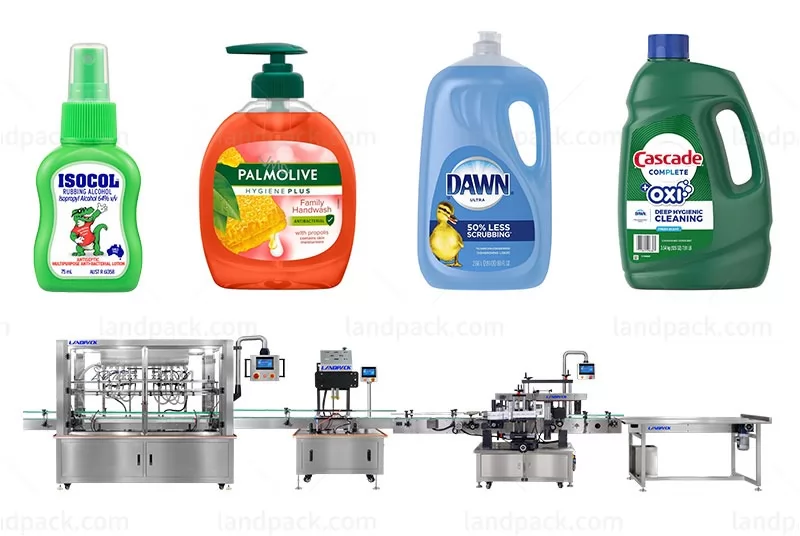 Automated 8 Heads Gear Pump Liquid Detergent Bottle Filling Capping Labeling Line