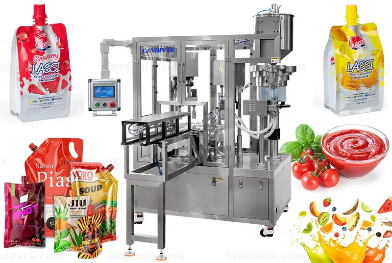 High Speed Double Heads Liquid Spout Pouch Squeeze Pouch Filling Capping Machine