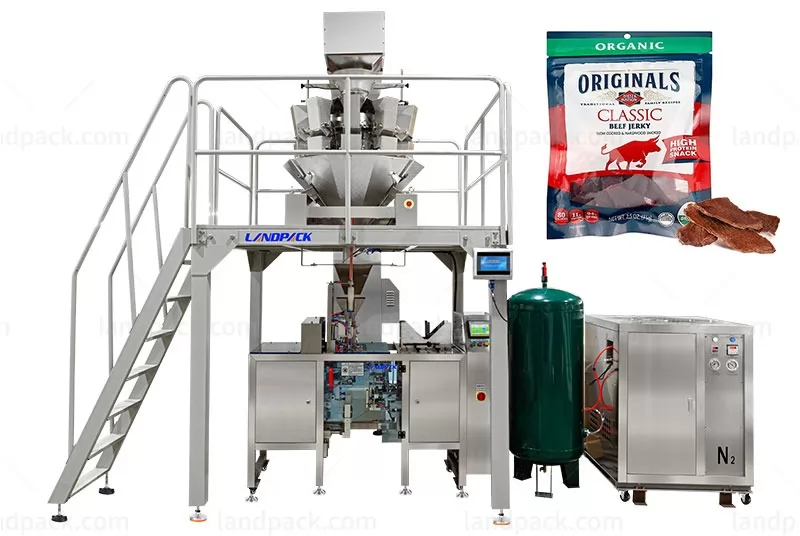 Automatic Beef Jerky Biltong Ziplock Bag Doypack Packing Machine With Nitrogen Filling Function