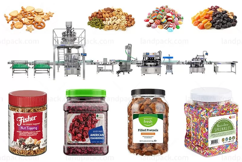 Automatic Double Line Nuts Peanuts Bottles Weighing Rotary Filling Machine With Metal Detector