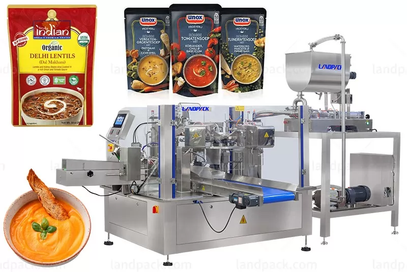 Automatic Liquid Sauce Rotary Filling Sealing Machine for Premade Retort Pouch