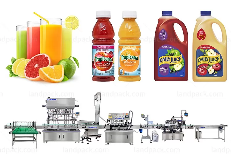 Customized Automatic Two Flavors Fruit Juice Bottle Filling Capping Labeling Line