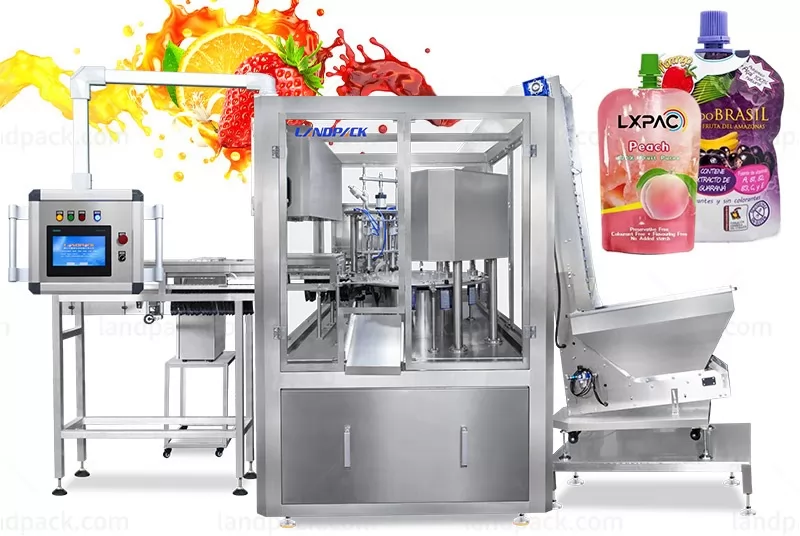 High Speed Double Filling Heads Blue Berry Fruit Juice Spout Pouch Filling Capping Machine