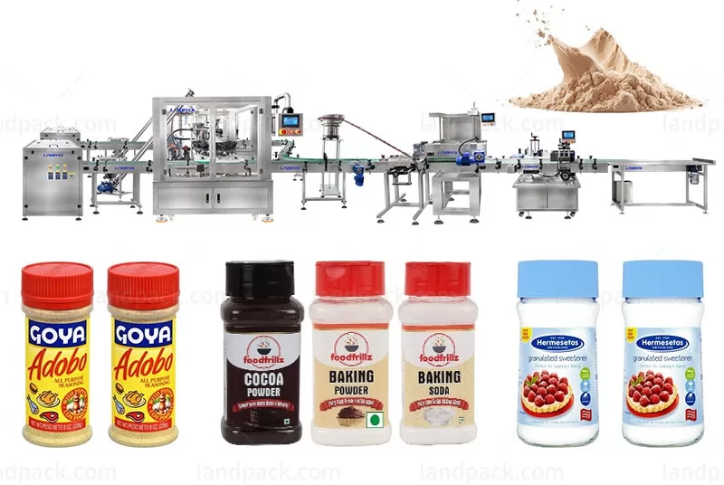 Automatic Baking Powder Seasoning Powder Small Bottle Rotary Filling Capping Labeling Machine Line