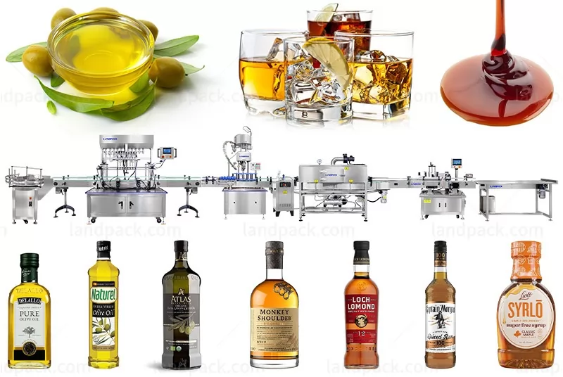 Automatic Alcohol Wine Vodka Glass Bottle Filling Capping Labeling Machine Line