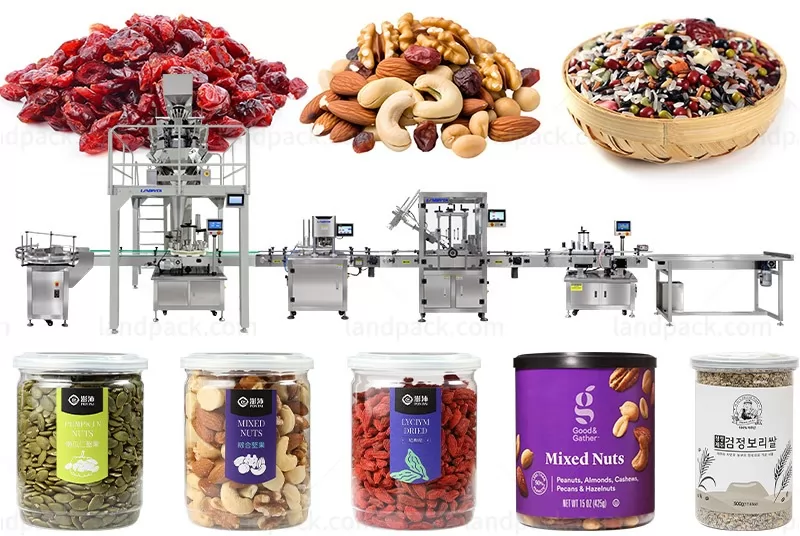 Full Automatic Granule Snacks Nuts Can Rotary Filling Seaming Machine