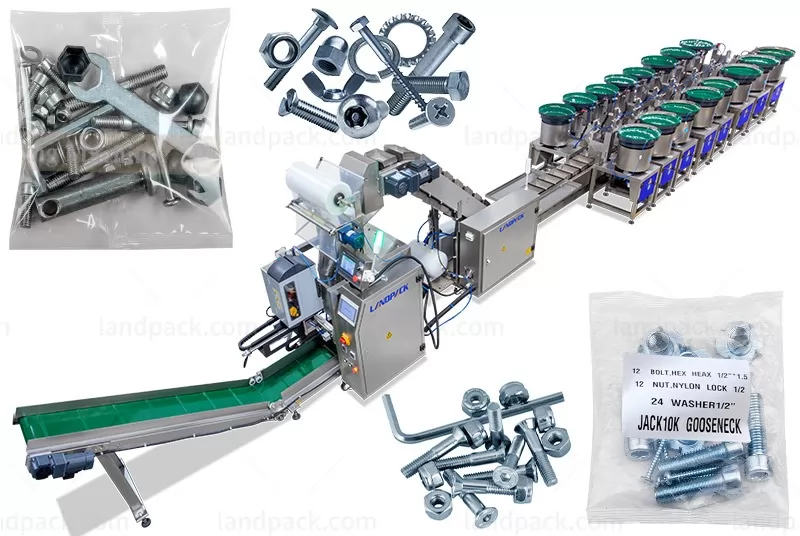 Full Automatic Fastener Screw Hardware Counting Packing Labeling Machine With 16 Vibration Devices