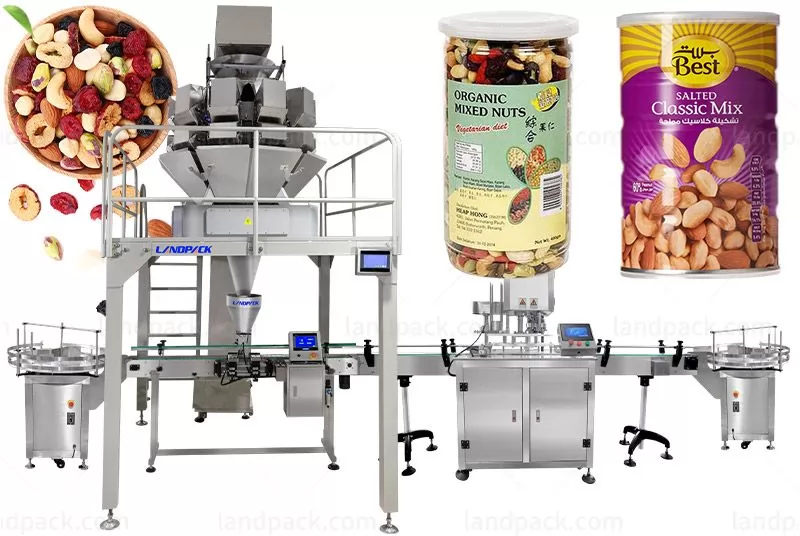 Automatic Granule Snack Food Can Weighing Filling Seaming Machine Line