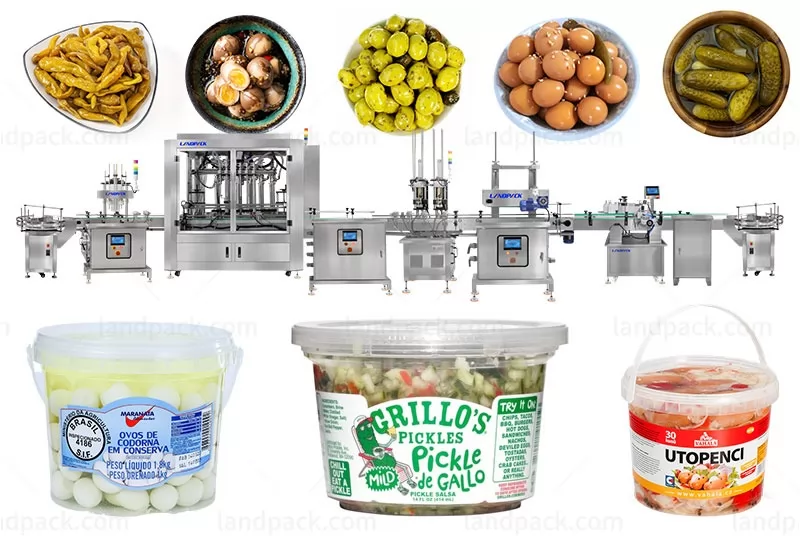 Automatic Pickled Quail Egg Buckets Filling Cap Pressing Labeling Machine Line