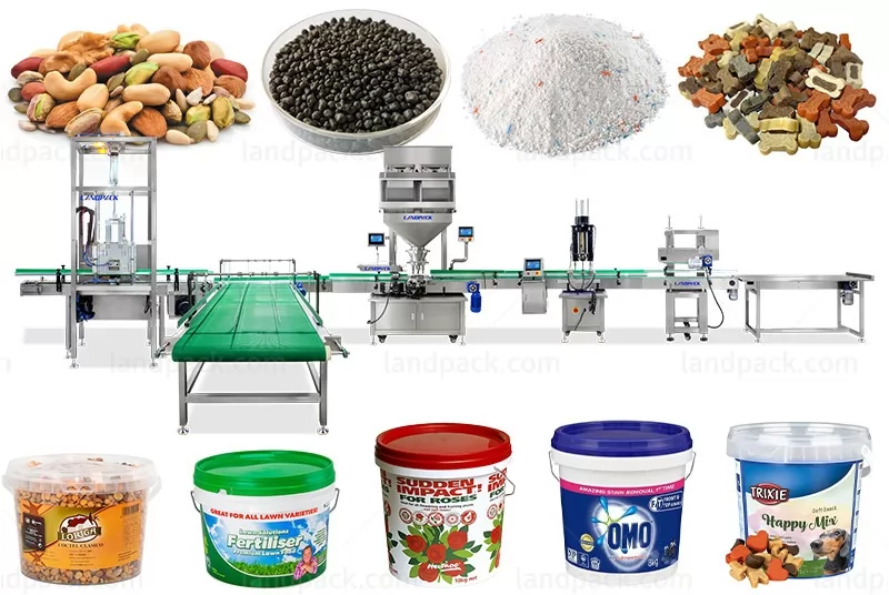 Automatic Fertilizer 1-10L Buckets Filling Capping Machine Line