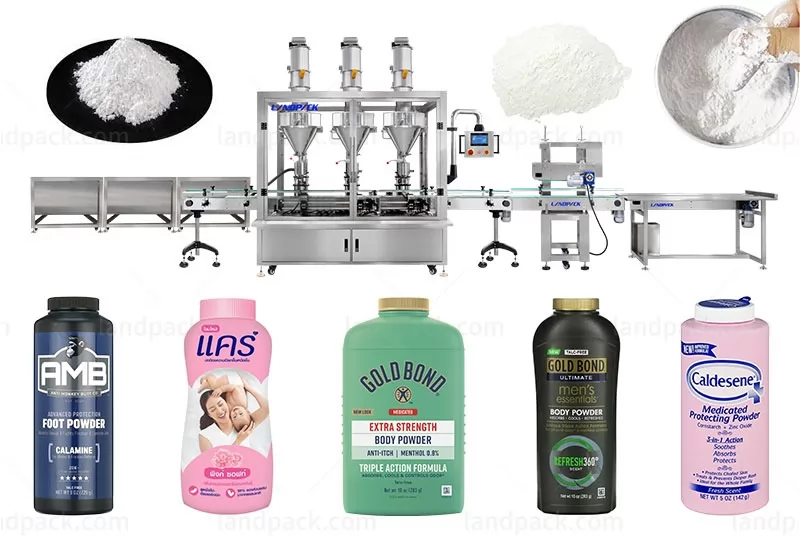 Automatic Baby Talcum Powder 3 Heads Filling Capping Machine Production Line