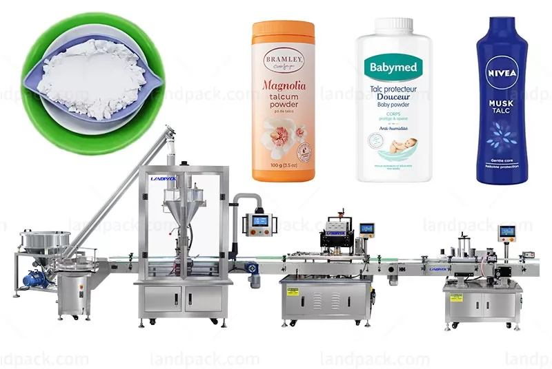 Single Head Automatic Talcum Powder Filling Capping Labeling Machine Line