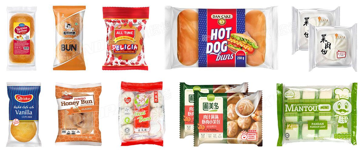 Automatic Feeding Packing Line Bakery Food Burger Bun Hot Dog Hamburger Packing Machine