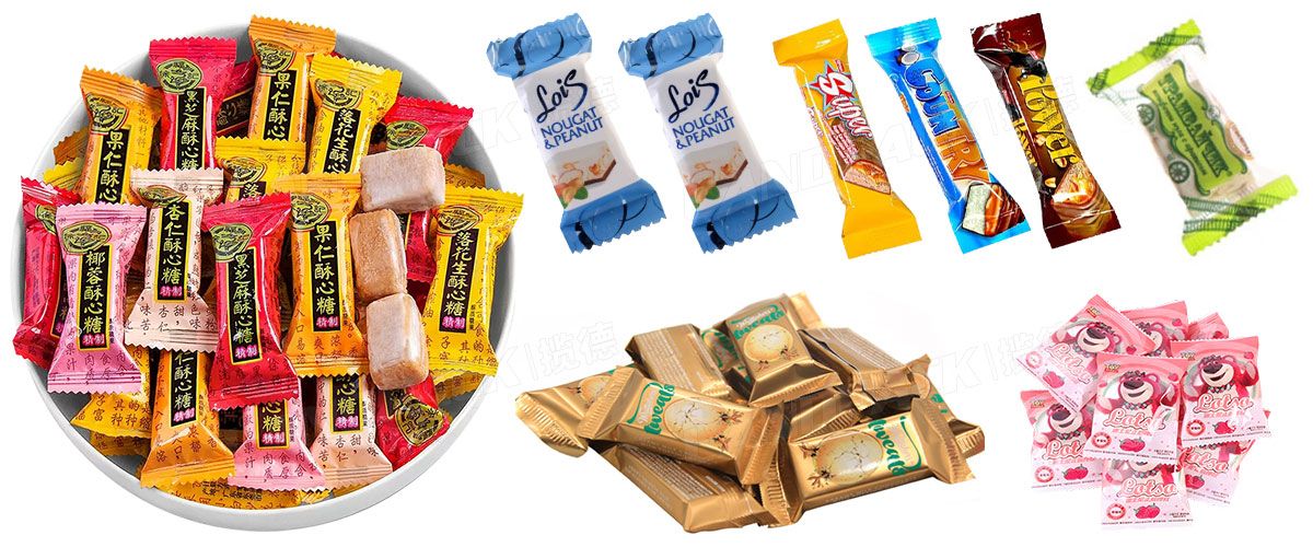 High Speed Automatic Flow Wrapper Feeding Packing Machine Line For Candy Chocolate Bar Gummy